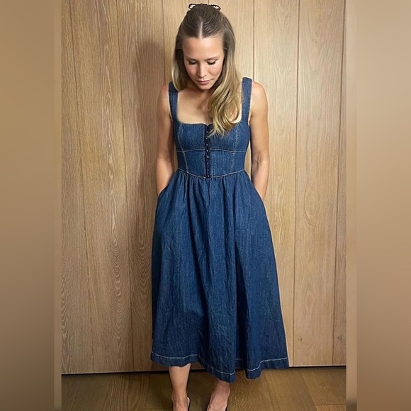 Reformation Tagliatelle Denim Midi Dress 12 - Picture 2 of 8